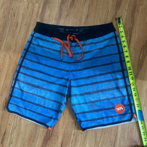 RVCA Blue and Black Board Shorts with Striped Design - Picture 3 of 8